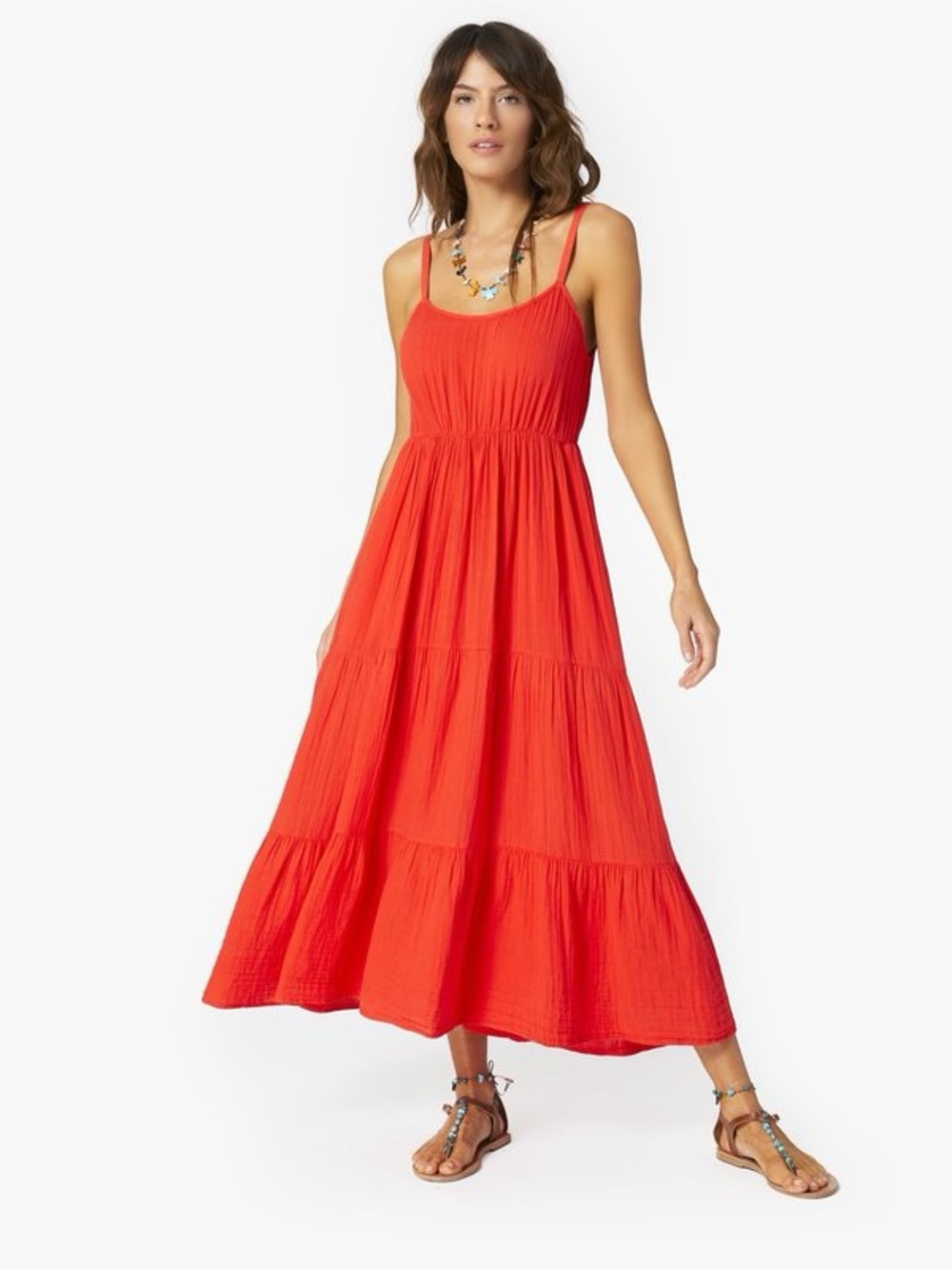 Xirena red Tiered Maxi Dress Size S 100% Cotton “Day Crush”